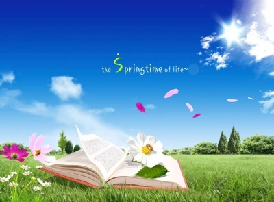 Quyển sách trên thảm cỏ xanh file photoshop PSD. quyển sách, đồng cỏ, mây trời, thảm cỏ