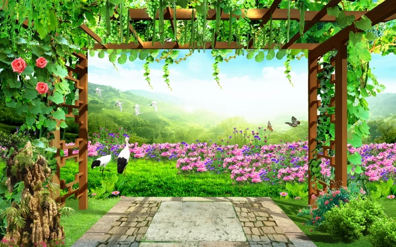 Tranh phong cảnh vườn hoa trang trí tường file PSD