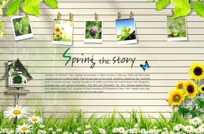 Photoshop Bức tường ảnh mùa xuân file PSD 3500x2300 300dpi. hoa hướng dương×hoa cúc×cây cỏ×