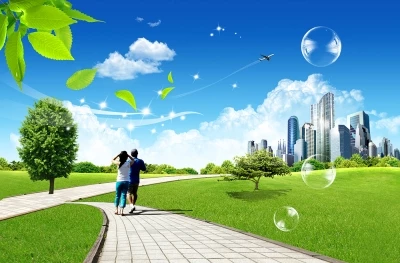 Photoshop phong cảnh thành phố xanh file PSD. thành phố, đồng cỏ, bầu trời, thảm cỏ, đám mây, mây trời, bong bóng,