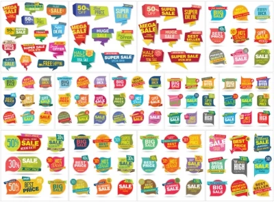 Các mẫu sticker tem nhãn giảm giá đẹp nhất bao gồm 38 files Vector  AI + JPG dành cho các thiết kế quảng cáo bán hàng khuyến mại giảm giá. tem nhãn vector, sticker vector, giảm giá