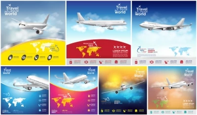 Background banner poster quảng cáo hàng không 25 File Vector. máy bay, bản đồ thế giới