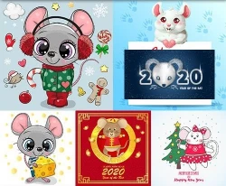 Download miễn phí tổng hợp 5 file Vector background con chuột Năm mới 2020 Canh Tý, chuột vàng trang trí tết Canh Tý 2020 file AI EPS Illustrator 