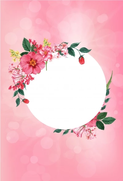 Miễn phí download Vector hoa lá trang trí khung tròn nền màu hồng. Định dạng file AI EPS Illustrator. Chủ đề: khung  viền hoa vector, khung hoa trang trí vector, 