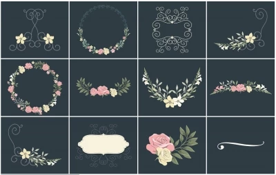 Vector vòng hoa và họa tiết trang trí cổ điển 1 AI, 1 EPS, 13 JPG, 13 PNG | 300 DPI. vòng hoa, hoa trang trí, họa tiết hoa trang trí